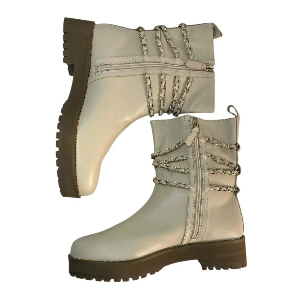 Cecelia Womens  New York Leather Chain Mid Boots New Nude size 11 - Picture 7 of 8